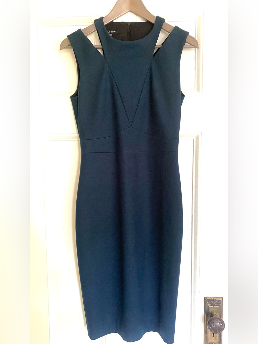 Judith & Charles teal sheath dress with cutouts - size 4